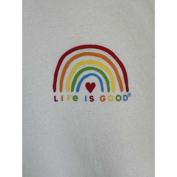 LIFE IS GOOD Women Cloud White Rainbow Heart Hoodie Large Sweatshirt Pullover - Picture 5 of 10